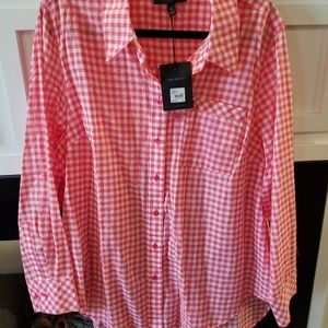 Lane Bryant Size 18 NWT Pink & White gingham shirt